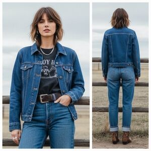 Levi's Premium S Coastal Cowgirl Western Blanket Lined Denim Trucker Jacket